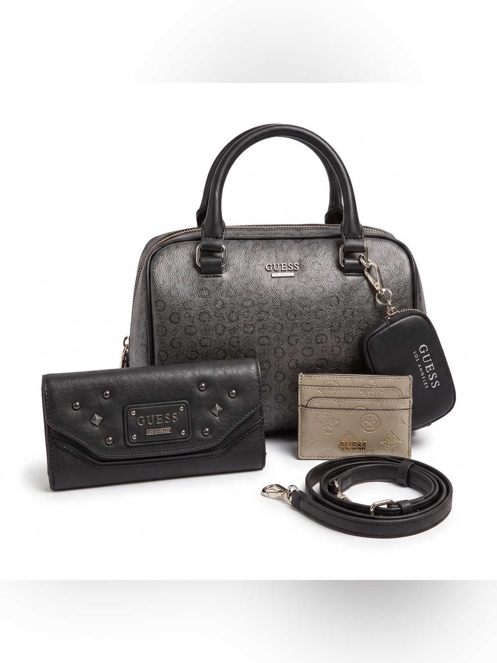 GUESS Black Logo Satchel with Wallet, Cardholder & Crossbody Strap